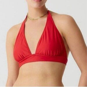 J Crew Womens Bikini Top Sz Medium Vintage Red DD Halter Tie Back Resortwear $75